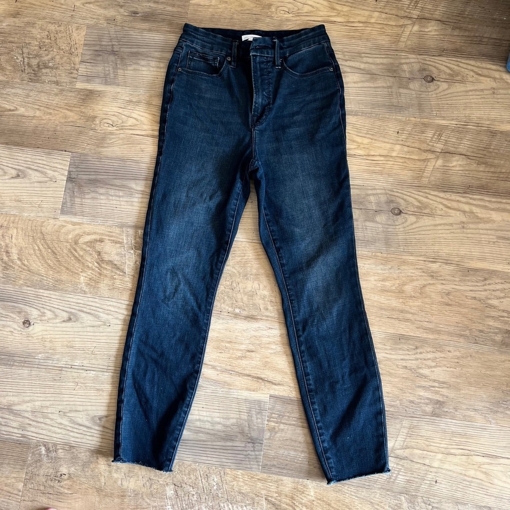 Good American Good Waist Crop JeansRaw Edge‎ Hem Skinny Dark Blue Sz 27 - Picture 2 of 10